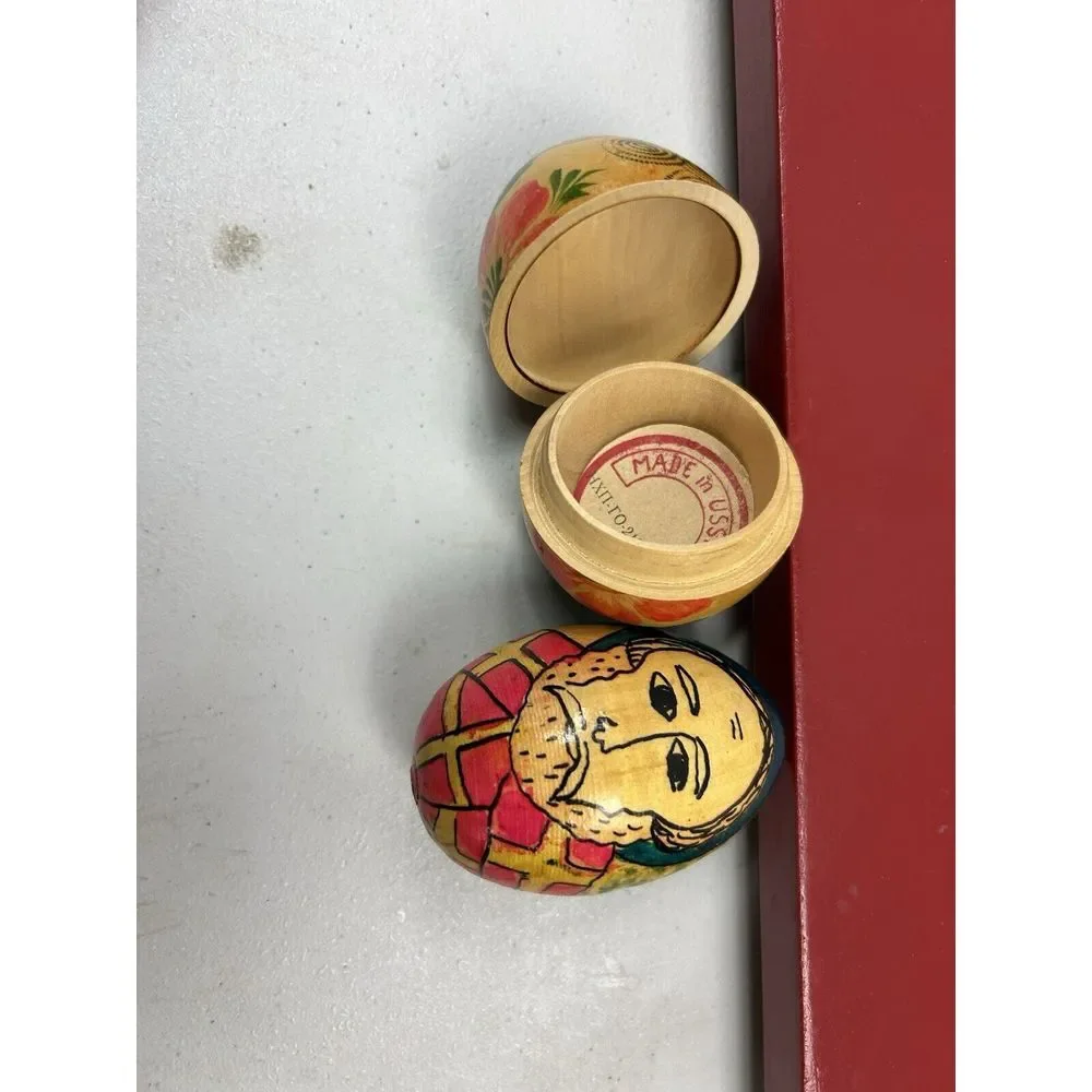 Matching Set Of 2‎ Lacquer Easter Egg Russian 1970s Wooden One Opens Trinket Box